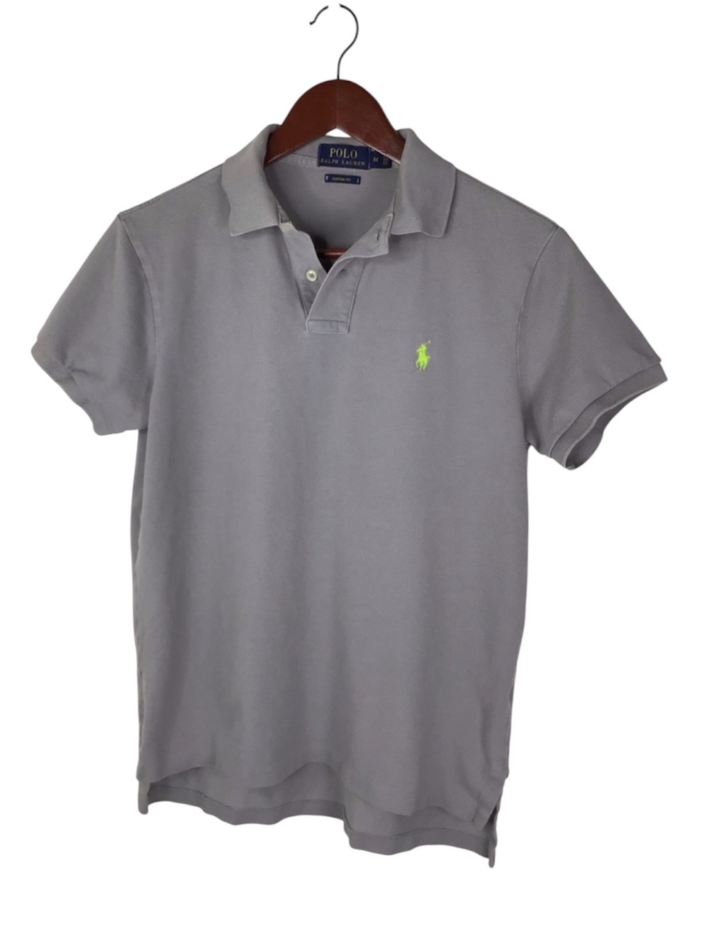 Polo Ralph Lauren Custom Fit Polo Shirt Men’s Medium Gray with Lime Green Pony